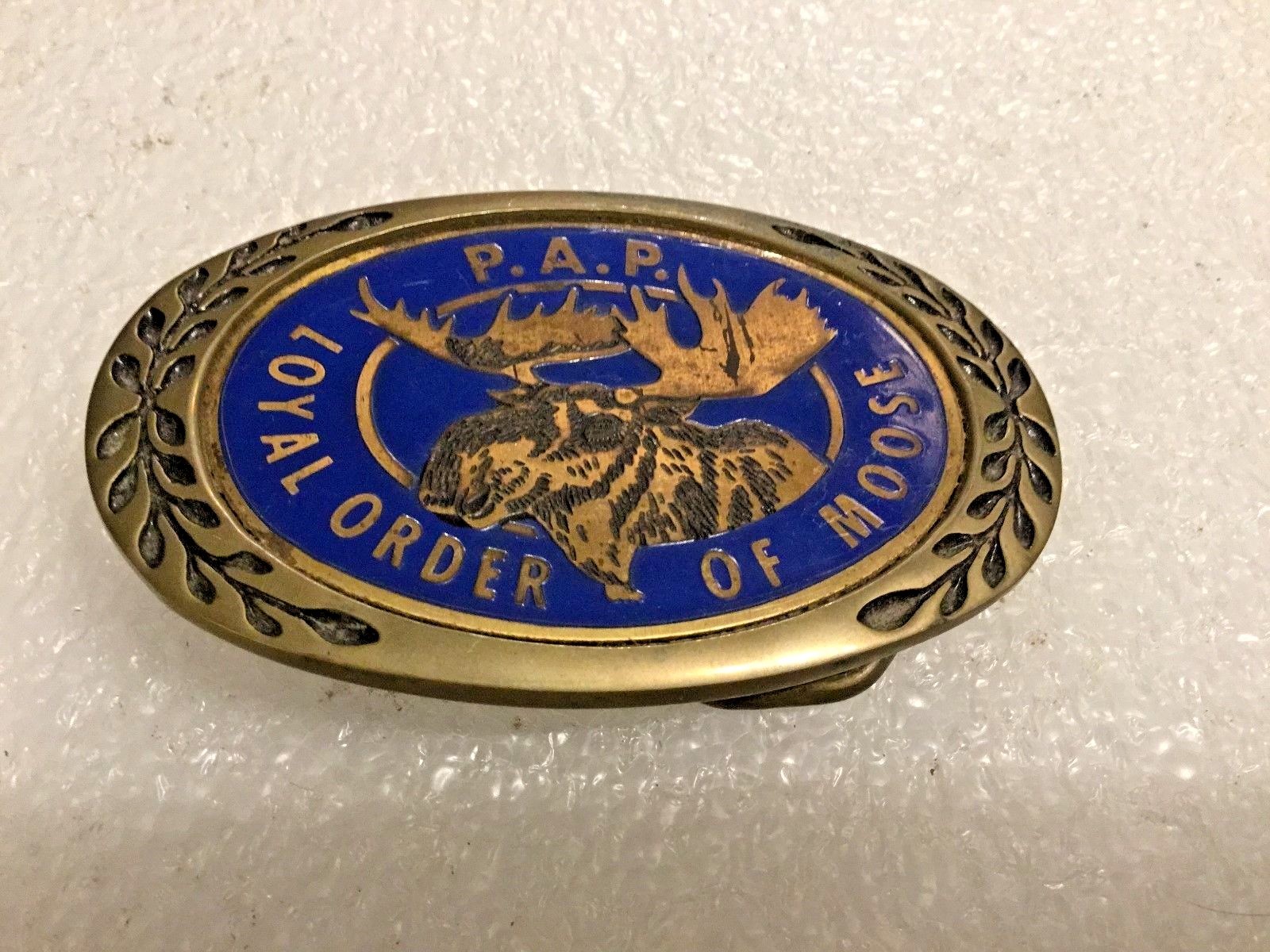Loyal Order of the Moose P.A.P. Solid Brass Enameled Belt Buckle