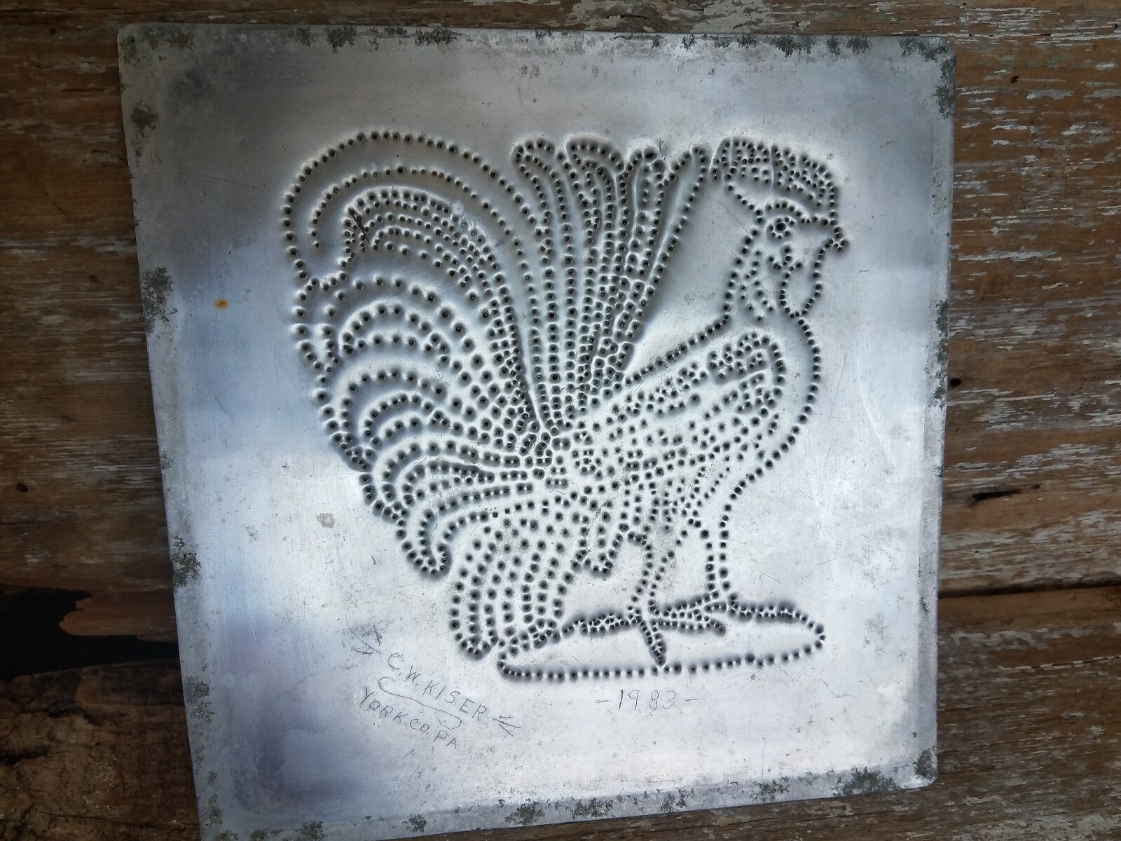 VTG Tin Hole Punch Panel for Jelly Cabinet Cupboard Pie Safe Folk Art Rooster