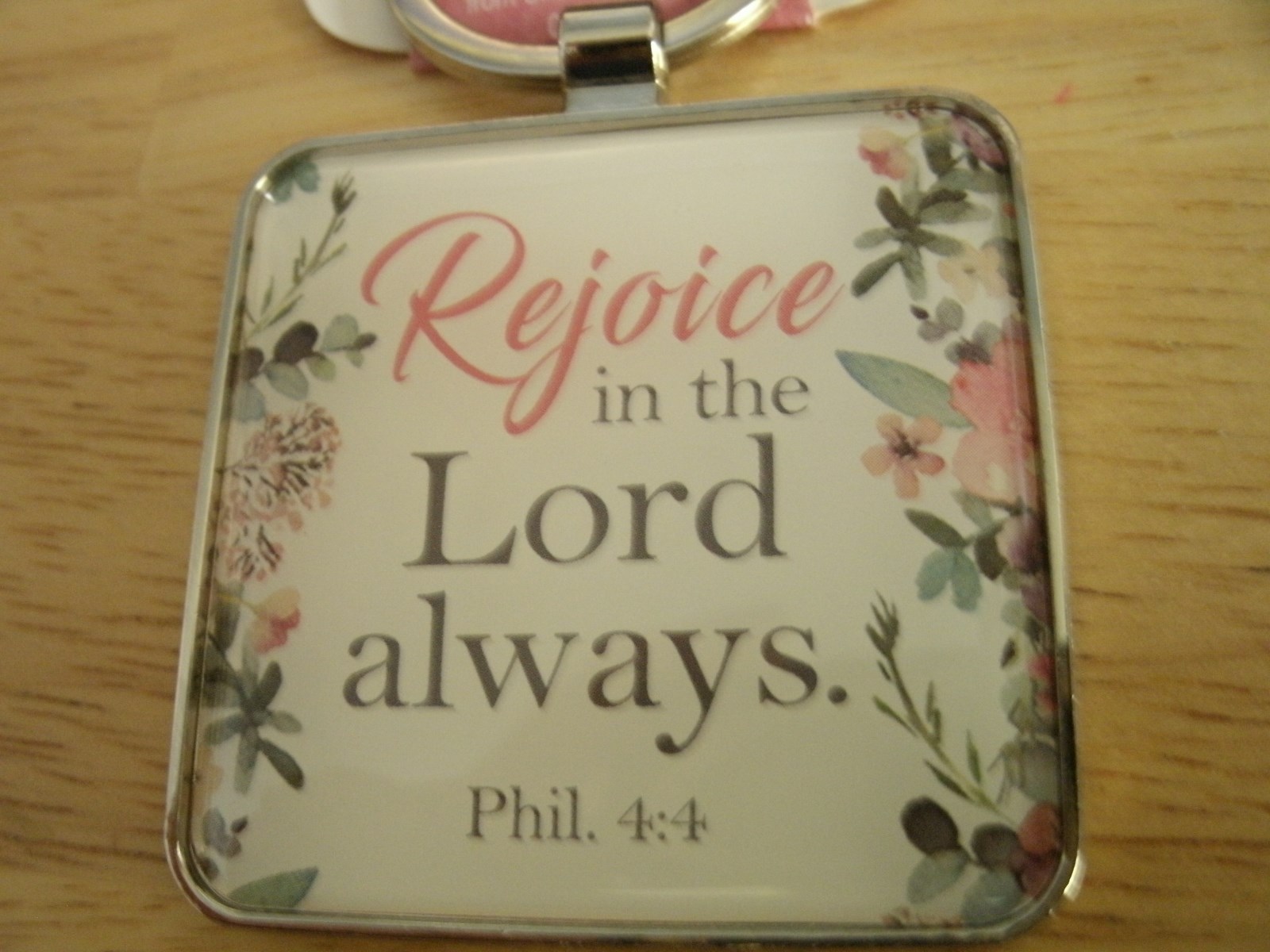 Christian Art Gifts Metal Keyring REJOICE IN THE LORD ALWAYS Phil 4:4