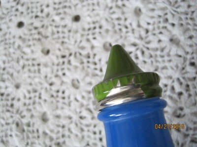 Gemco Oil or Vinegar Dispenser Blue with Green Lid Vintage 6 Inches Vintage