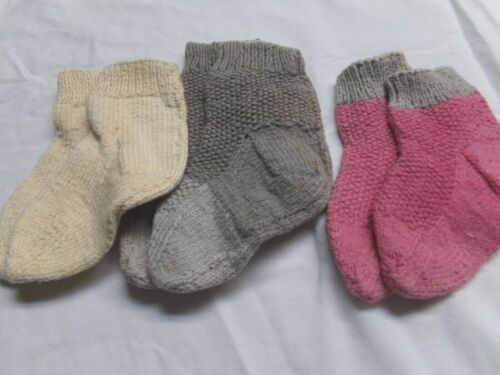 3 PAIR ANTIQUE EARLY 1900s HAND KNITTED CHILDRENS SOCKS