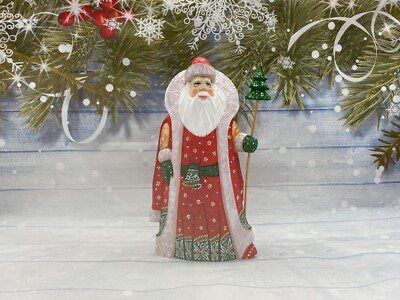 Santa Hand Carved 11'' Wooden Figure Hand Painted Father Frost