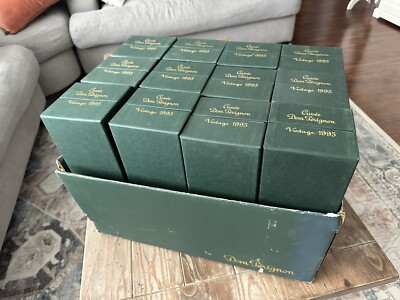 Vintage Full Vendor Case (12) 1995 Dom Perignon Champagne Bottle Boxes w/ Books!