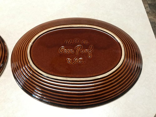 2 Brown Drip Oval Serving Platter 12