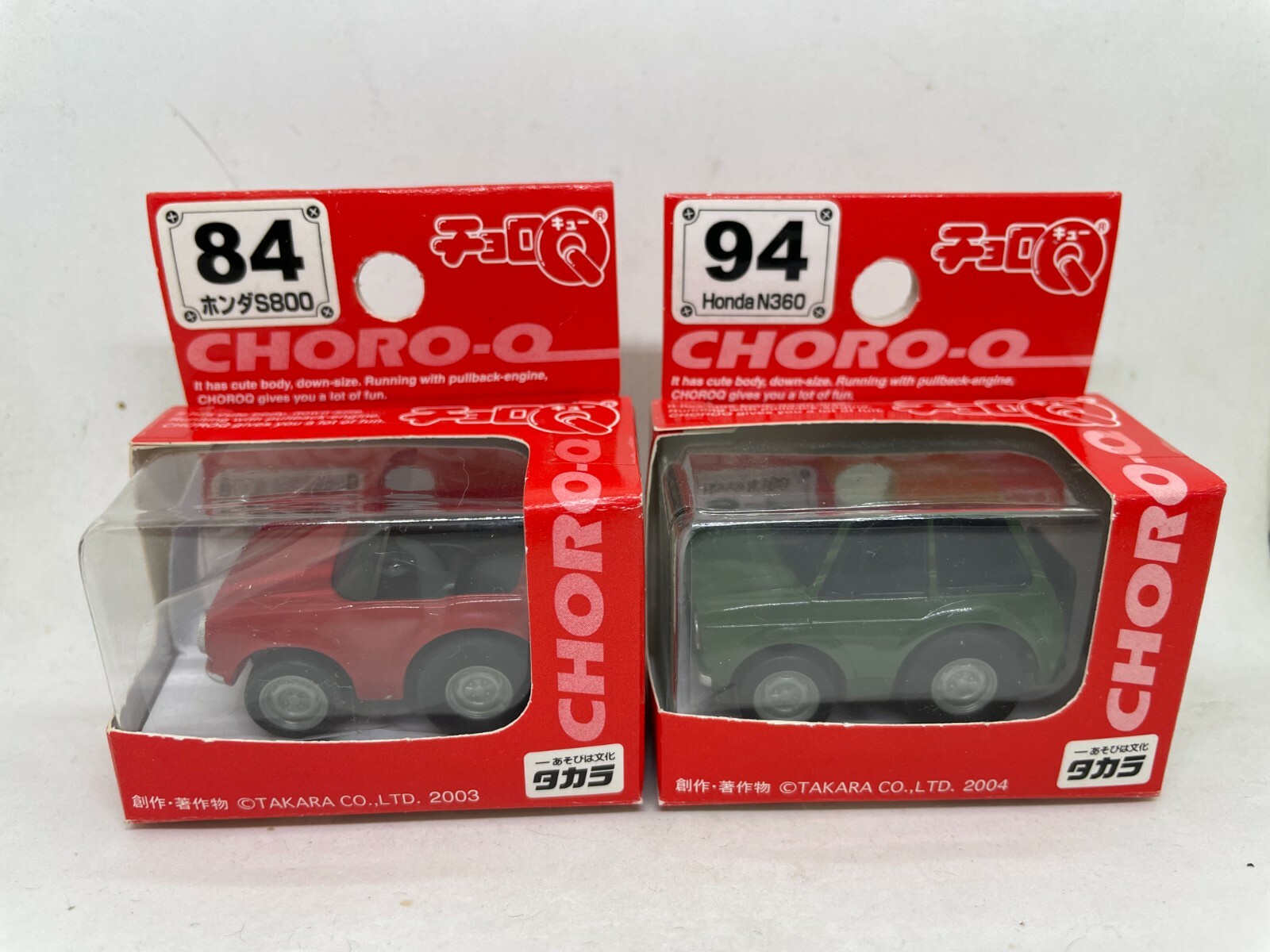 チョロQ ホンダ　N360 CHORO Q RED BOX HONDA N360 94, S800 84 2 CARS SET TOMY