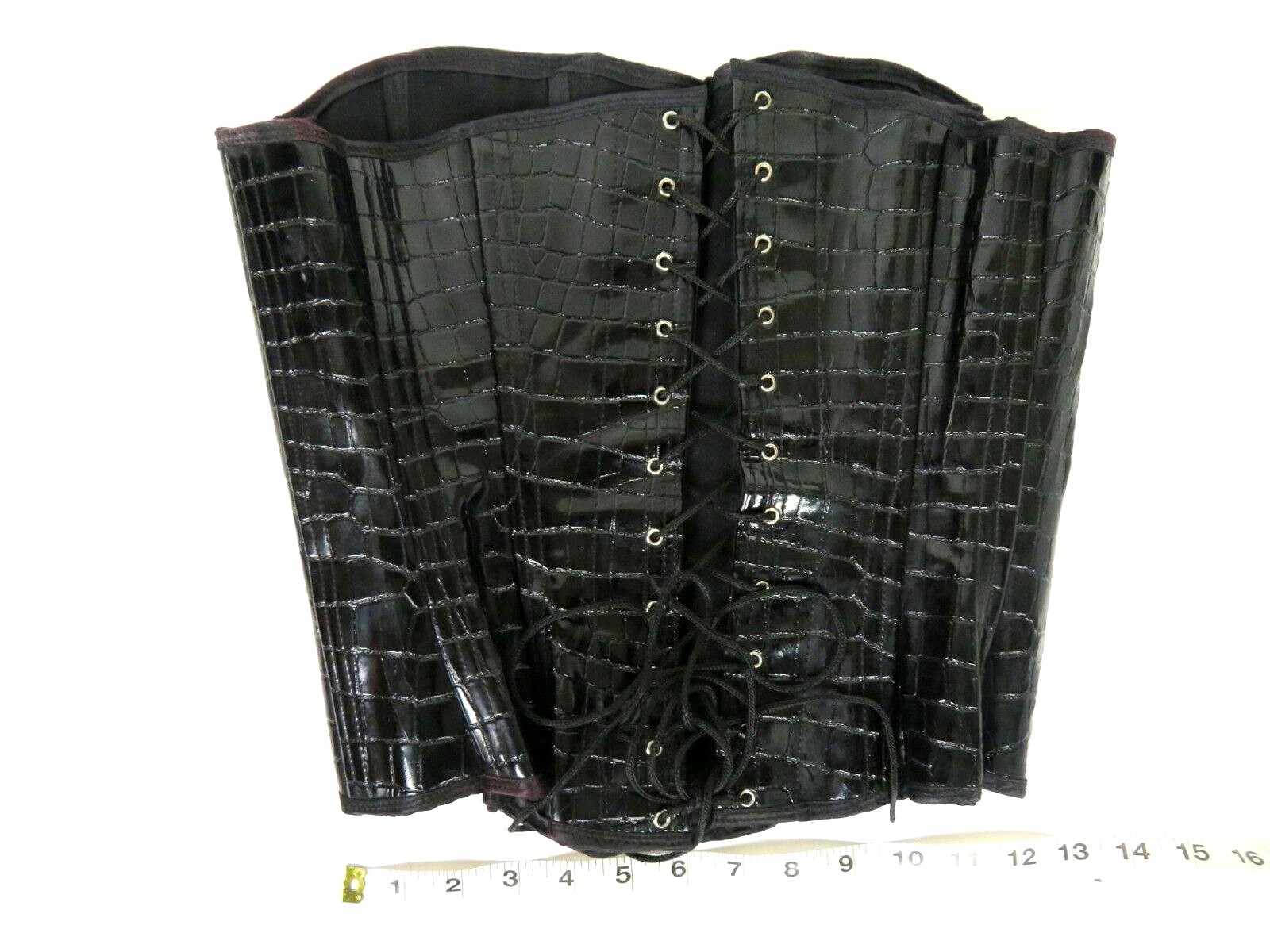 Womens Black Snake Skin Pattern Corset Bustier Lace Up Underbust Ribbed Lined