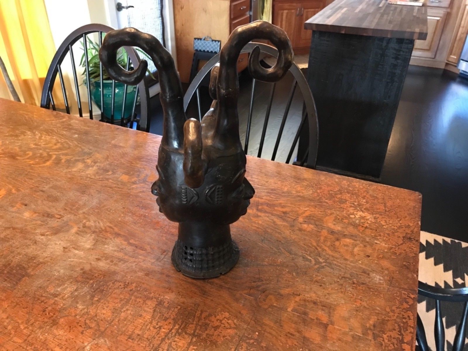 Museum quality horned African bronze head dress