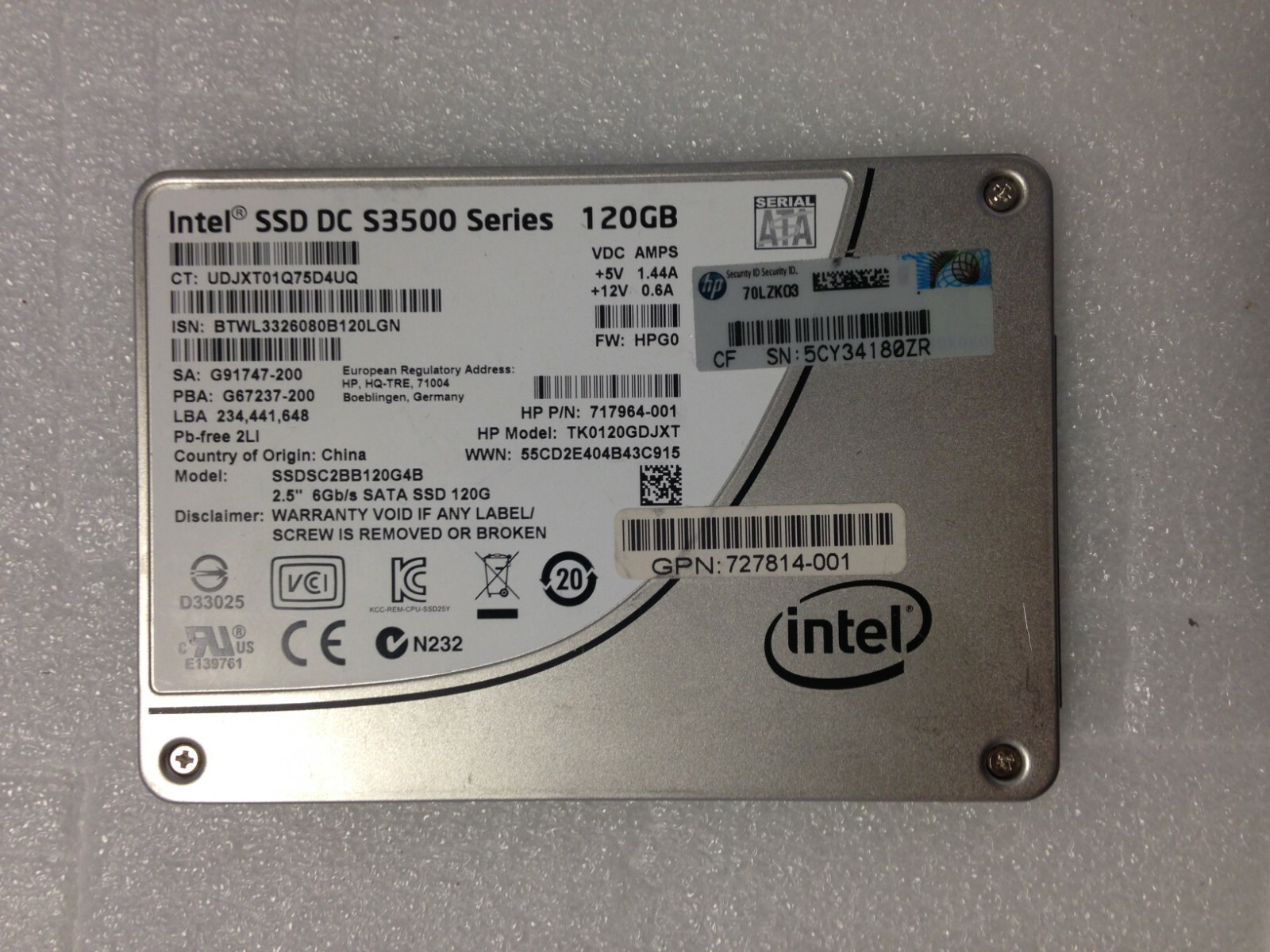 Intel TK0120GDJXT, SSDSC2BB120G4B 717964-001 120GB 2.5'' 6Gb/s SATA SSD | eBay Intel TK0120GDJXT, SSDSC2BB120G4B 717964-001 120GB 2.5'' 6Gb/s SATA SSD | eBay