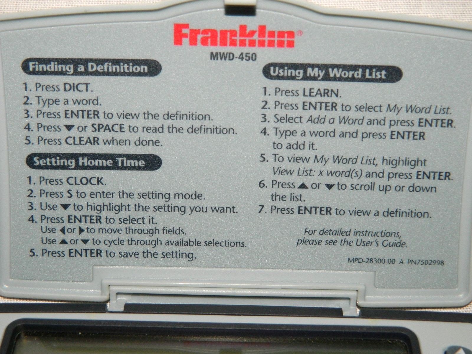 Franklin Dictionary Handheld MWD-450 Electronic Merriam Websters WORKING