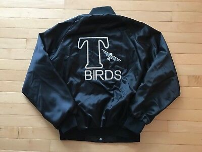 VTG 80s 70s Grease T-Birds Jacket Mens Sz Medium Satin Made in USA Black Bobby