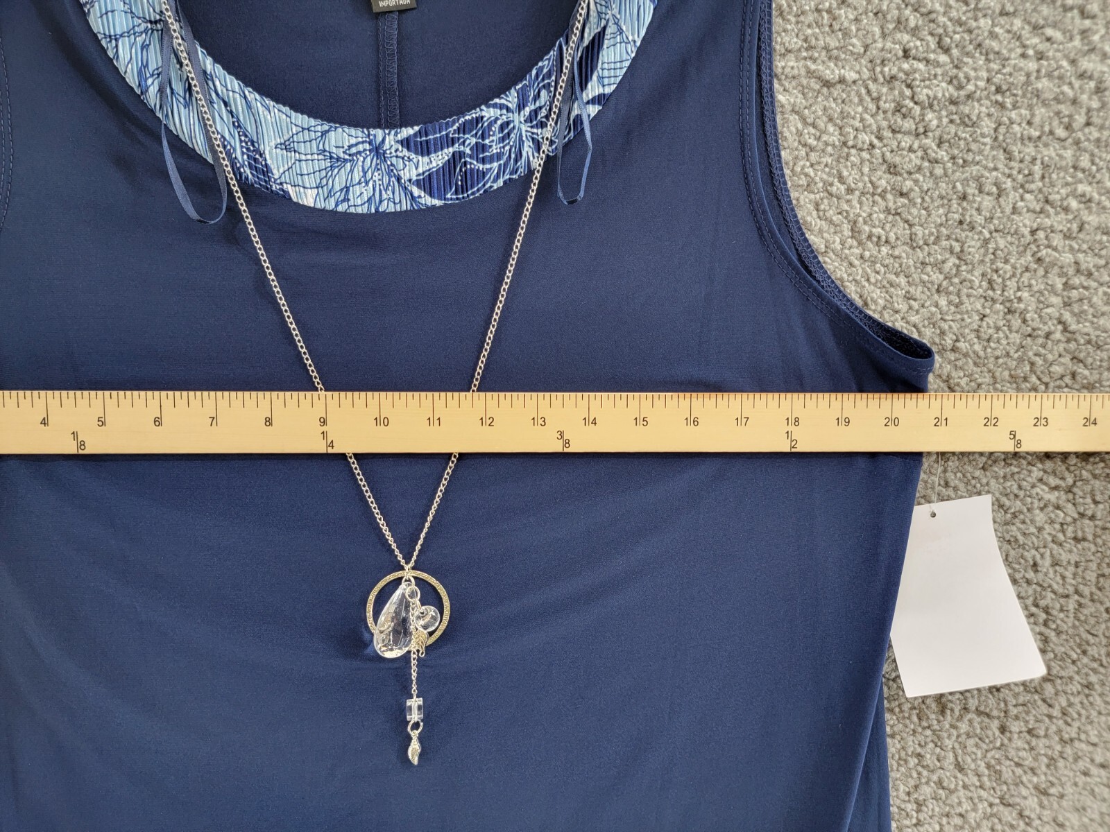 R & M Richards Flyaway-Airbrush Puff-Print Necklace Dress Women's 16 Navy/Denim - Picture 5 of 16