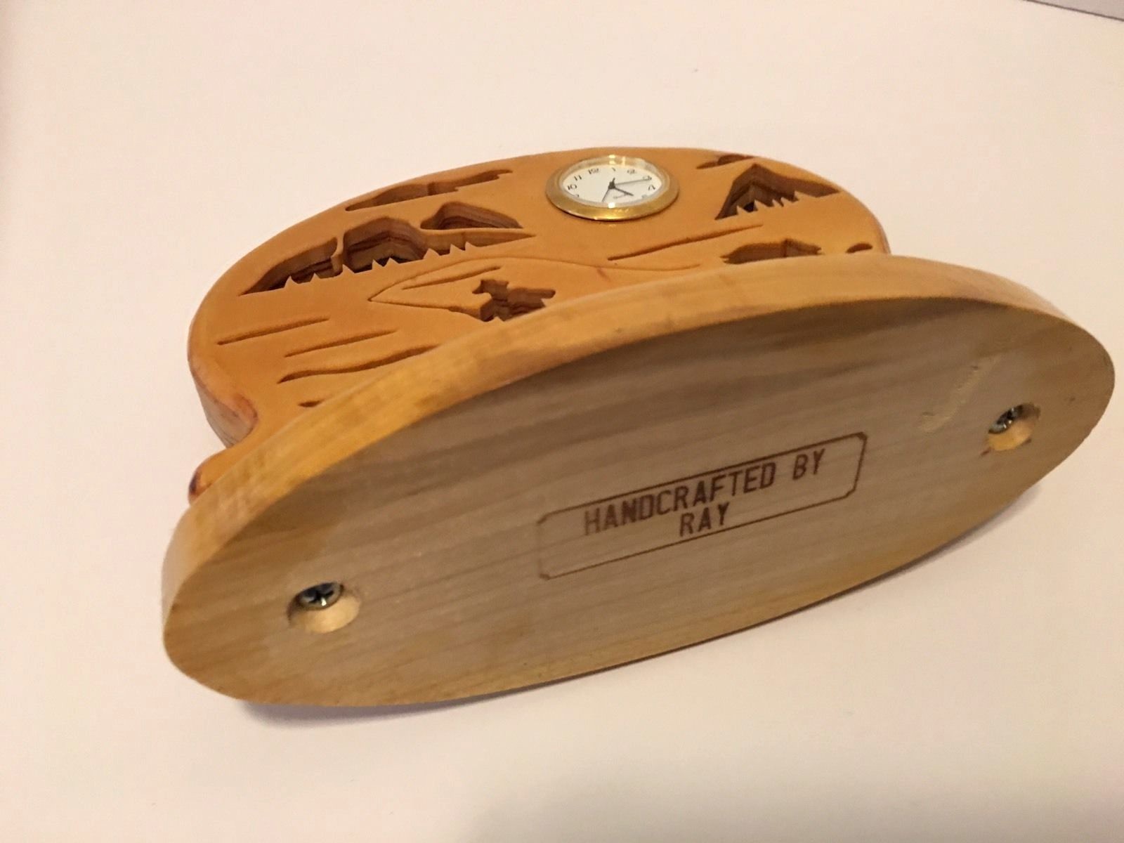 Wooden Handcrafted Fly Fishing Scene Mantle/Desktop Clock