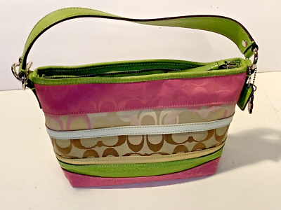 AUTHENTIC COACH Pebbled Leather Small Shoulder HandBag M0982 F14725 PINK GREEN