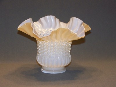 Iridescent ruffled lip glass replacement shade ceiling fan fixture.