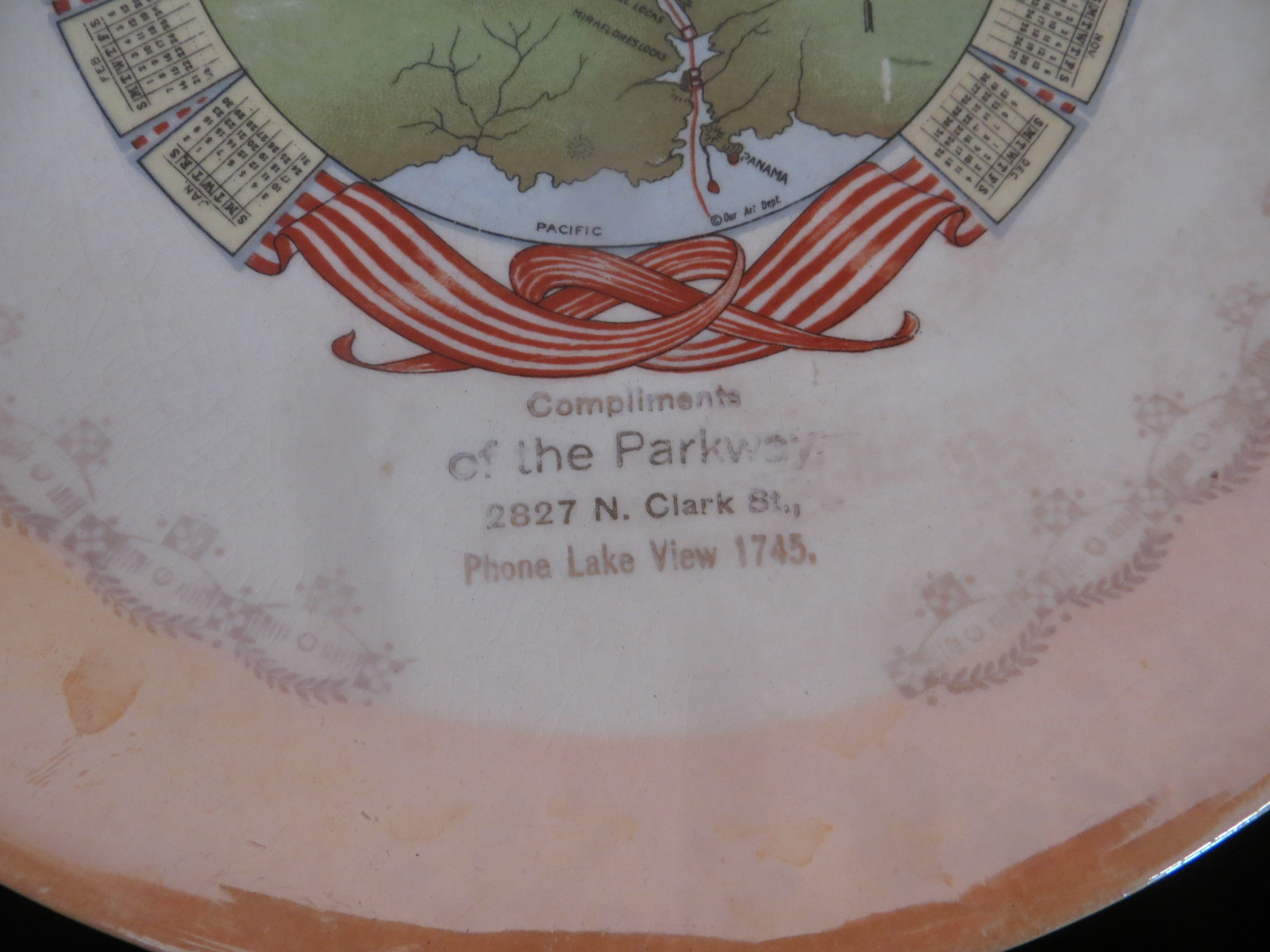 Vintage Advertising Plate - 1915 Calendar - WWI - Of the Parkway - Lusterware