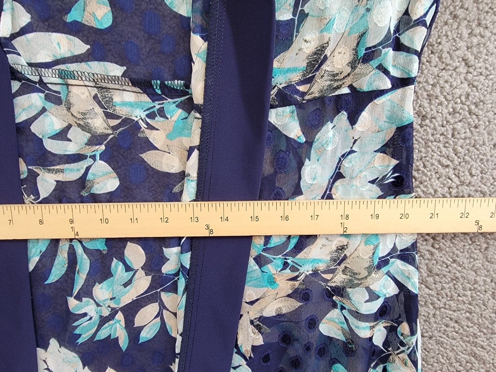 R & M Richards Floral Jacquard Jacket Womens 12 Blue Multi Open Front 3/4 Sleeve - Picture 7 of 16