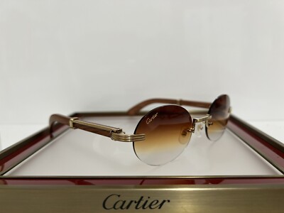 PREMIER DE CARTIER SUNGLASSES WOOD GOLD WITH CUSTOM GIVERNY SHAPE HENNESSY LENS