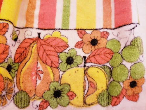 Vintage 60's Small Half Apron Farmer's Market Fruit Floral Yellow Orange Striped