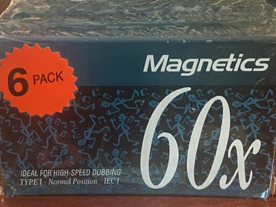 Magnetics 60 Minute Recordable Cassette Tapes 6-pack NEW