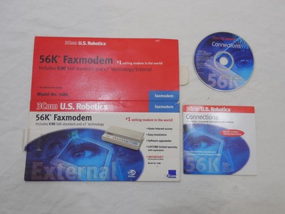3Com U.S. Robotics 56K External Faxmodem 5686 V.90 Power Supply Serial Cable CD