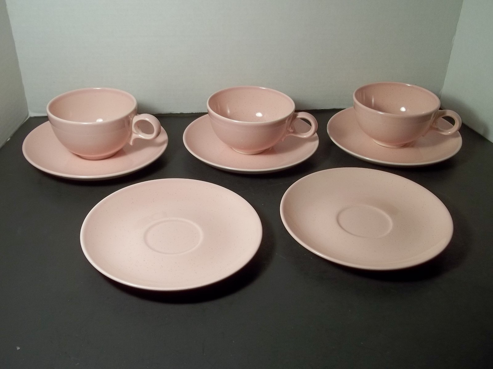 Vintage Mid Century Taylor Smith & Taylor Pink Pebbleford 3 Cups & 5 Saucers #2