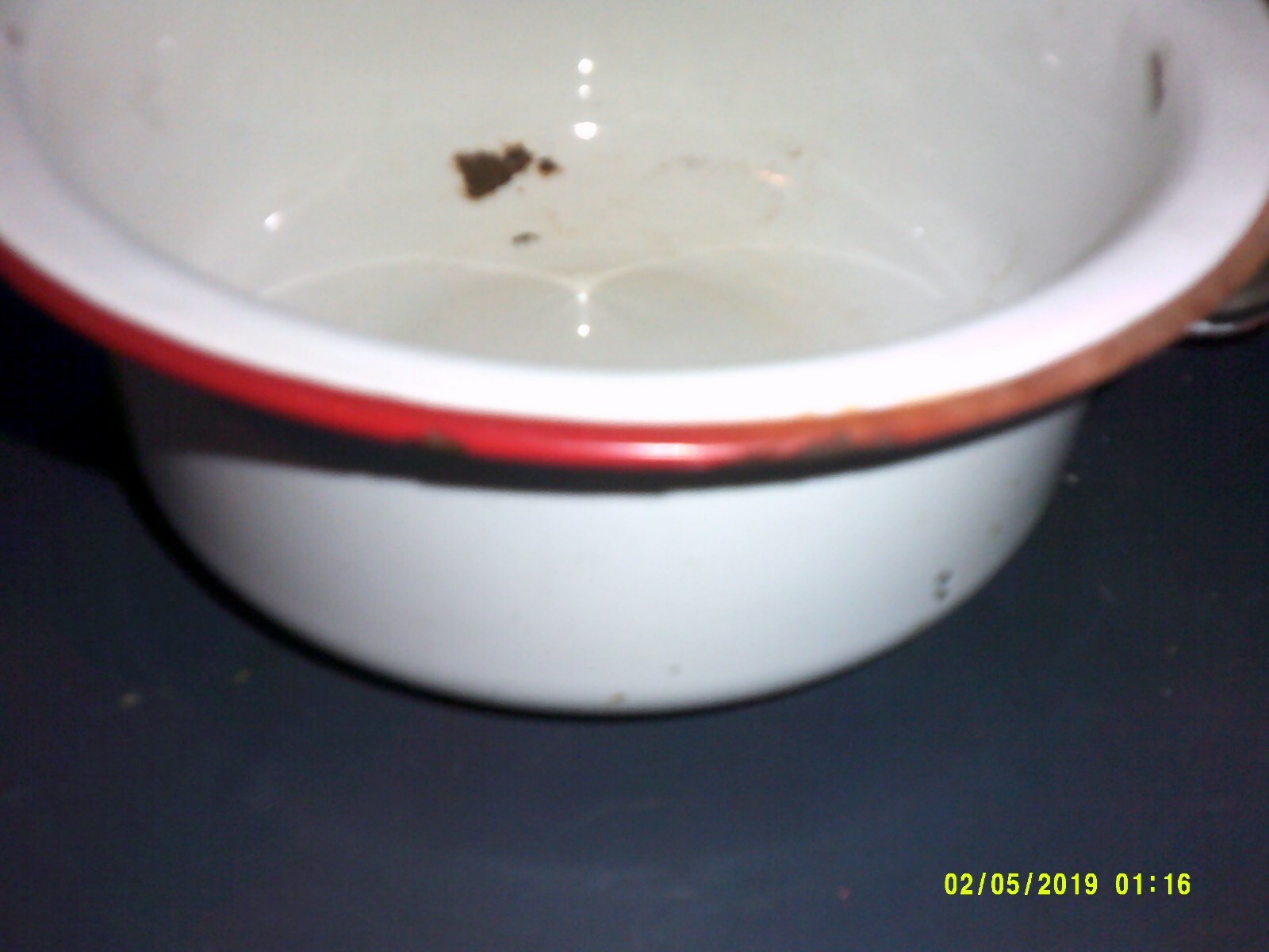 SMALL VINTAGE ENAMELED WEATHEREED CHAMBER POT