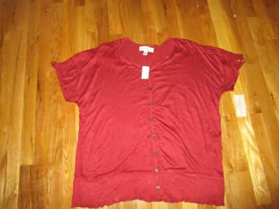 NWT Women's French Laundry Rayon V Neck Blouse Size 3X Blue Peach Rust