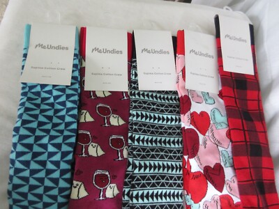 MeUndies Supima Cotton Crew Socks (Mediium) 5 Pr Wine Hearts Plaid Aztek New