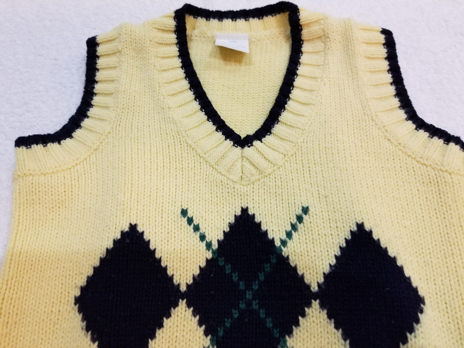 Toddler Boy's Size 12 Mos Yellow with Navy Blue Diamonds Sweater Vest