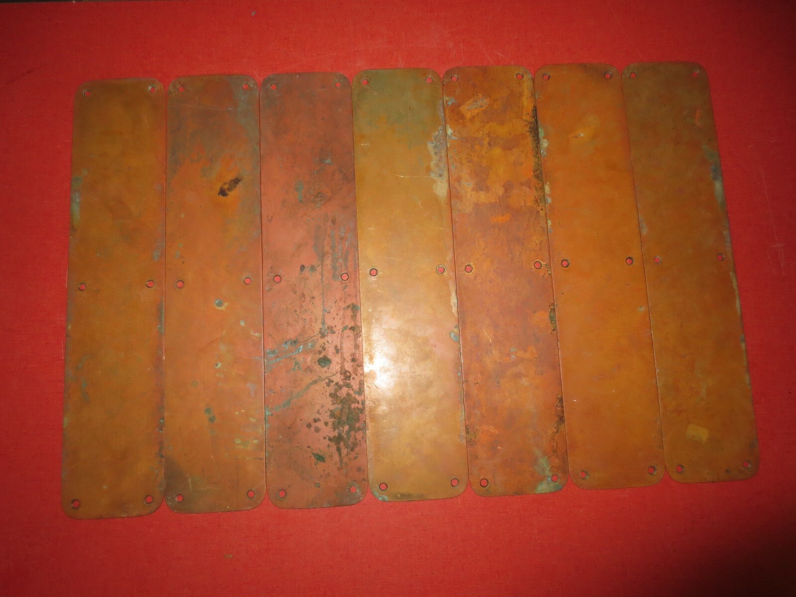 7 Antique Brass Door Push Plates Door 3.5 x 16 Finger Vtg Salvage Art Sculpture