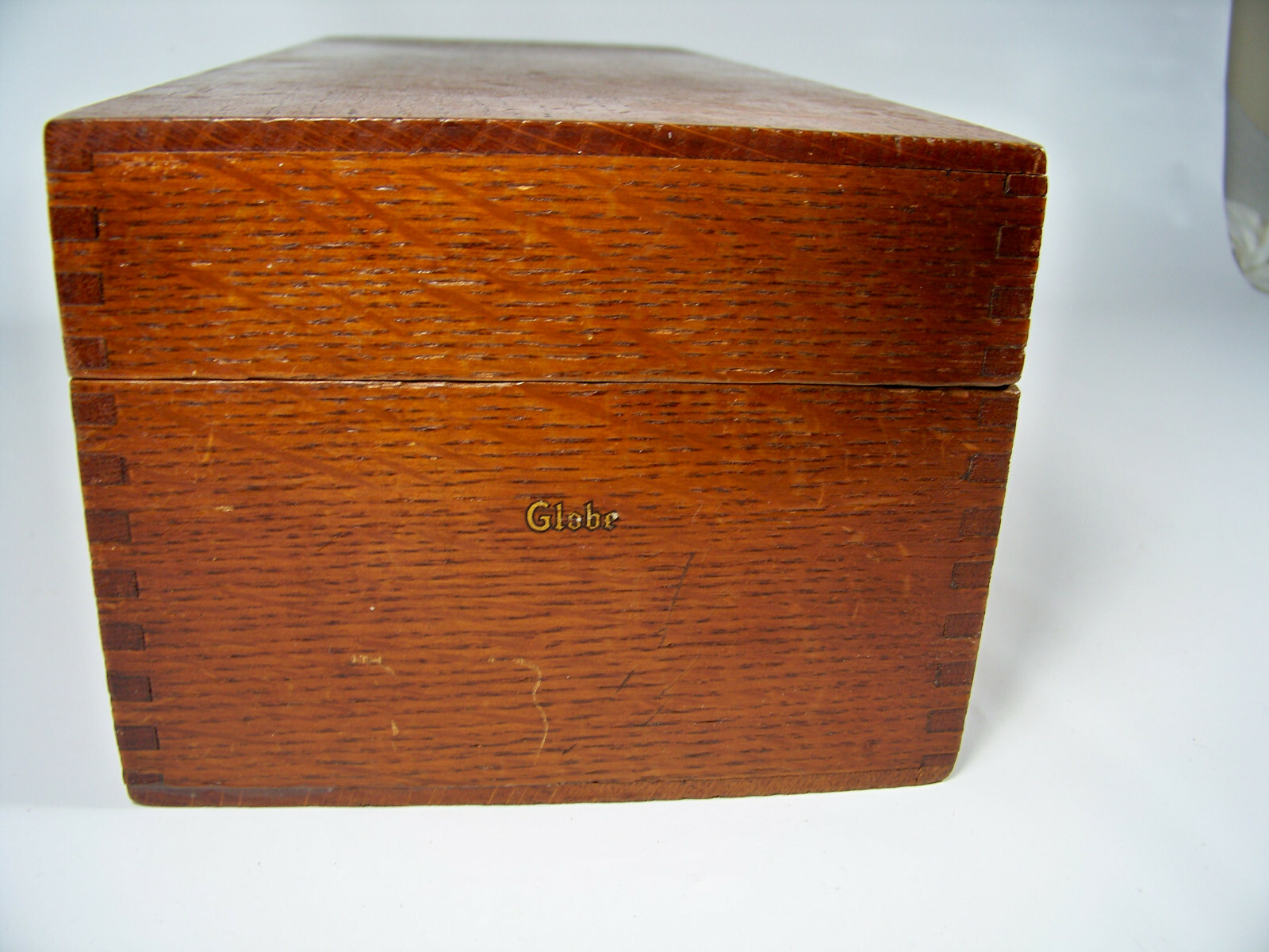 Globe Wooden Dovetailed Card File Catalog Recipe Box Vintage