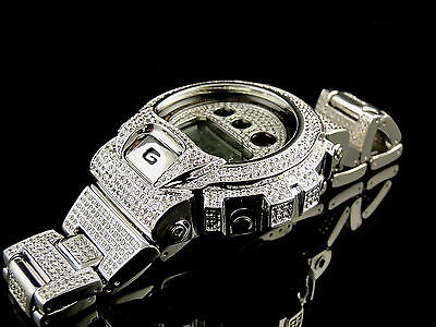 Pre-owned King Of Jewelz Brand Men's Real G-shock Simulated Diamond Watch+ Bezel+watch Band 10 Ctw In Silver