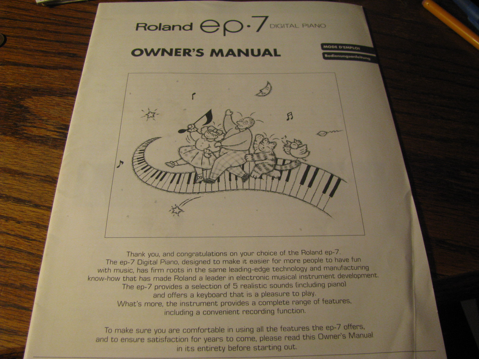 Roland EP 7 Digital Piano Owner's Manual & MIDI Guidebook    Flat # M