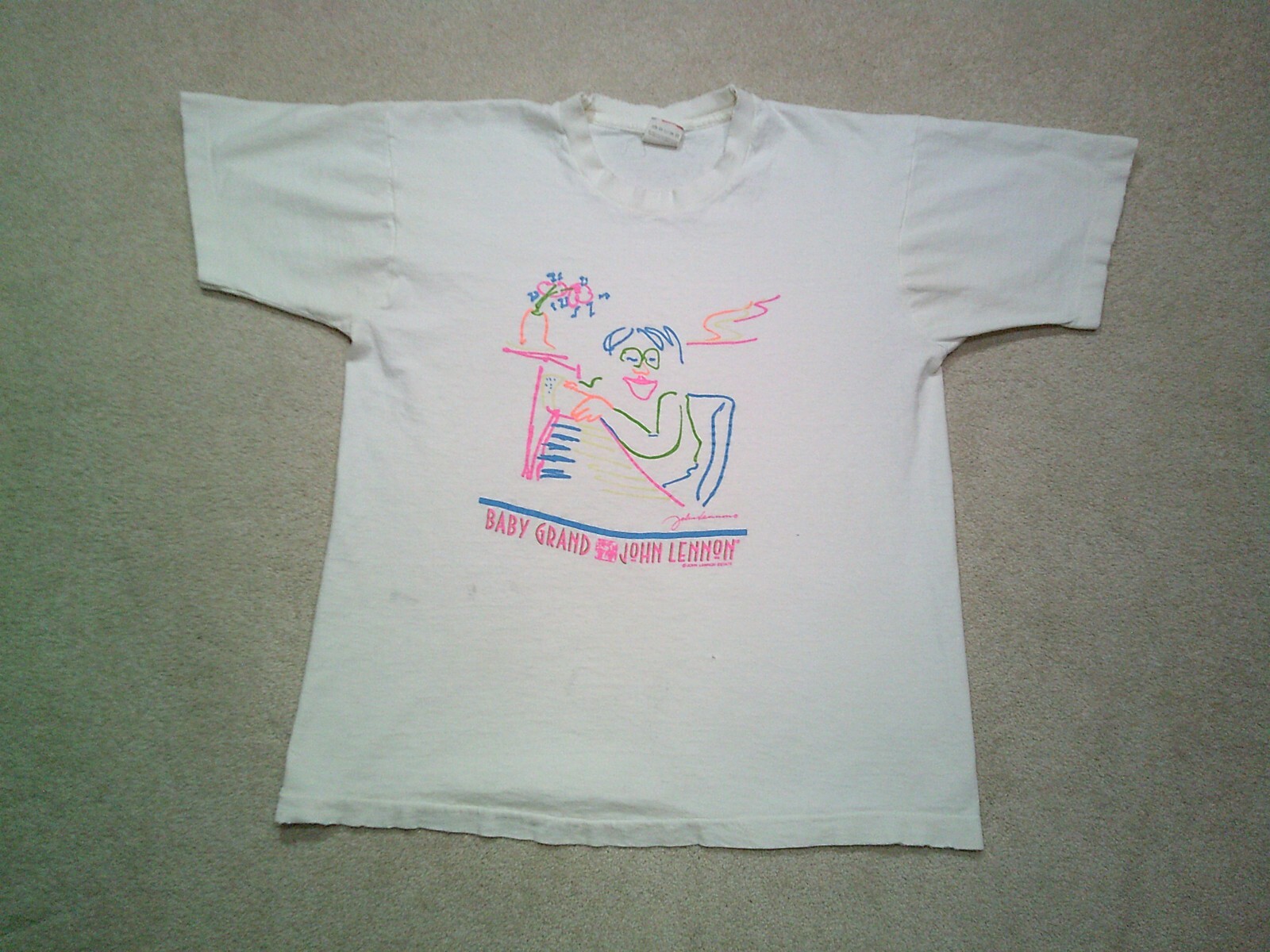 【SATUR】Classy Nostalgia Vintage Graphic T-Shirt White Vintage John Lennon Art Drawing T Shirt Mens Large White