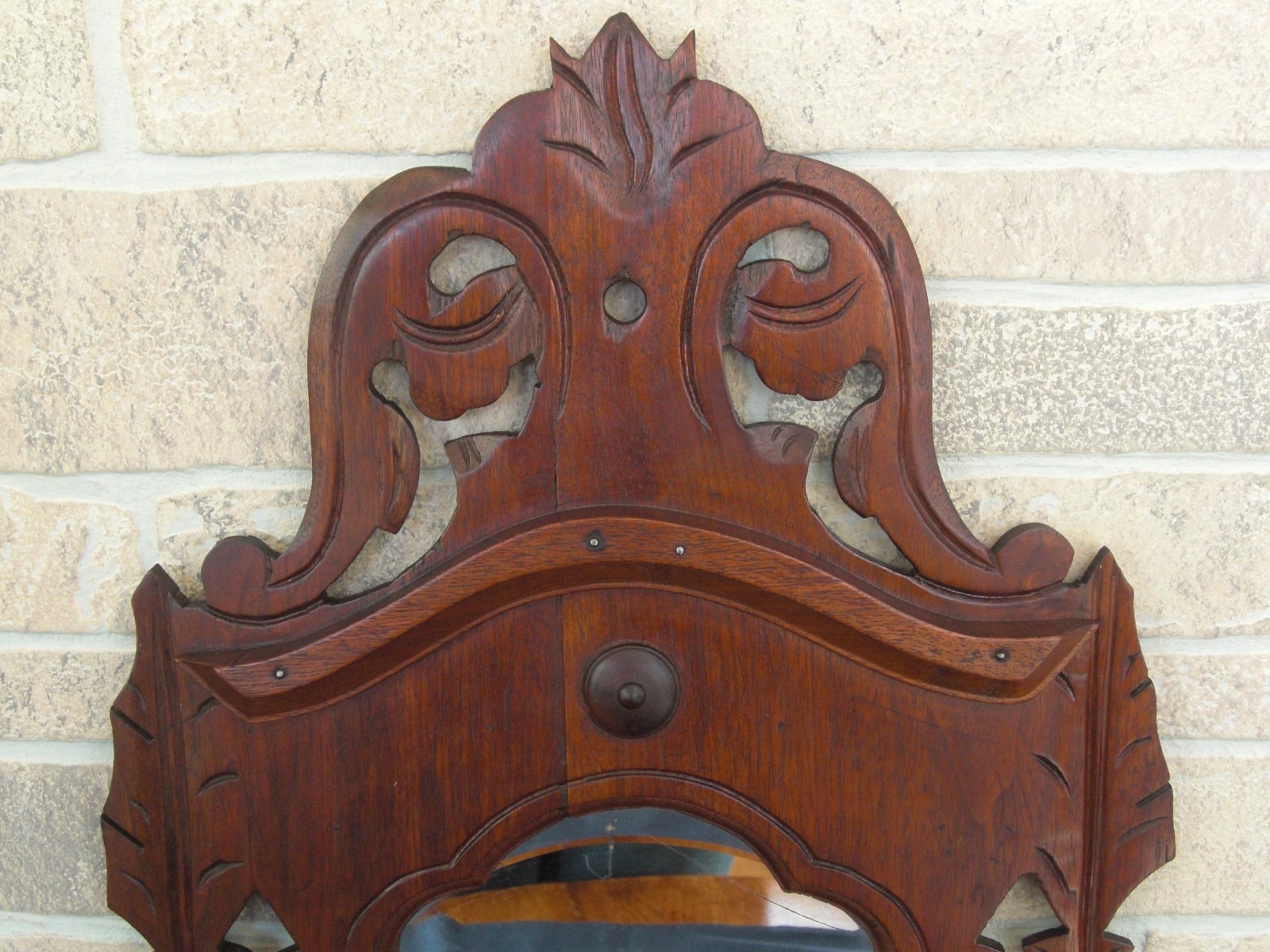 Antique Wooden Victorian Style 19th C Vanity Shaving Mirror, Storage Compartment