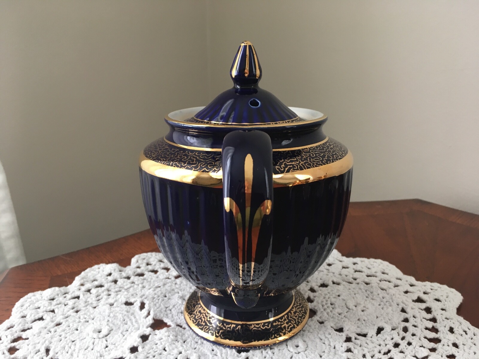 Hall China Cobalt Blue Teapot With Gold Trim - 083 Made In USA