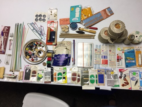 Old CROCHET KNIT SEW NEEDLES THREADS WOODEN BOBBIN BUTTONS PLUS MUCH MORE LOT