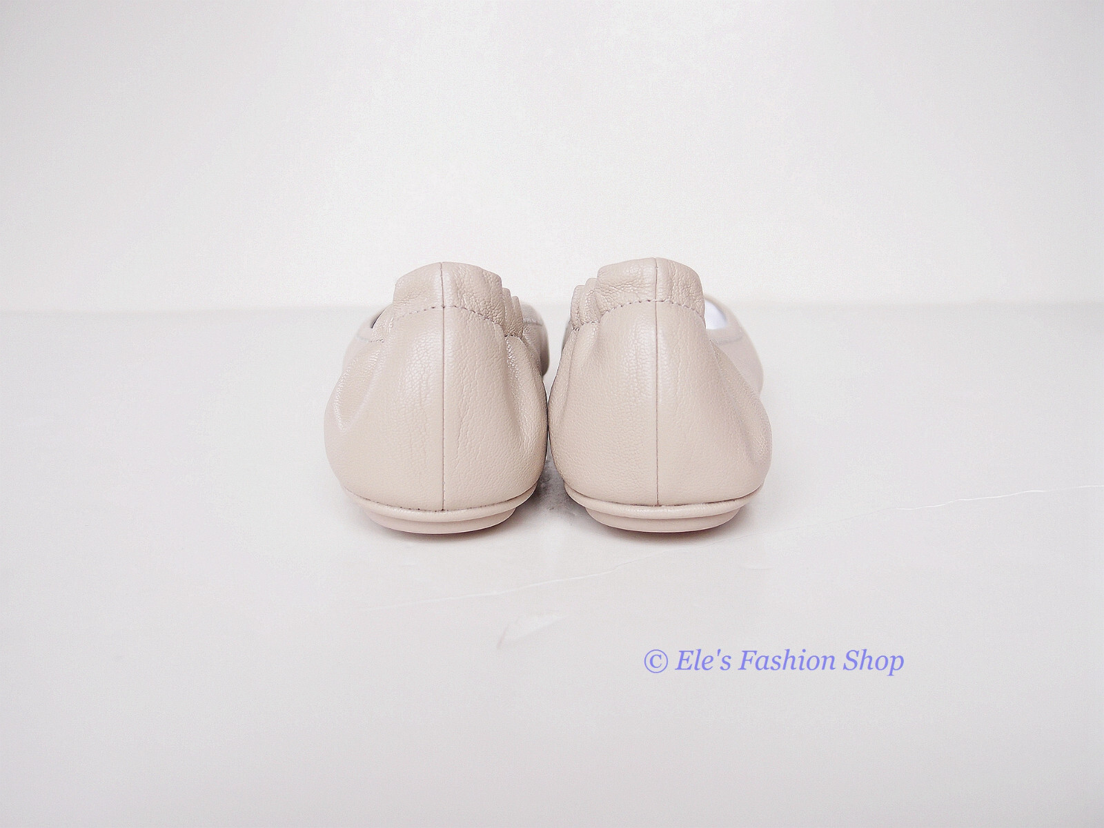 Pre-owned Tory Burch Crystal Logo Pave Minnie Leather Travel Ballet Flat Gray Us 9.5