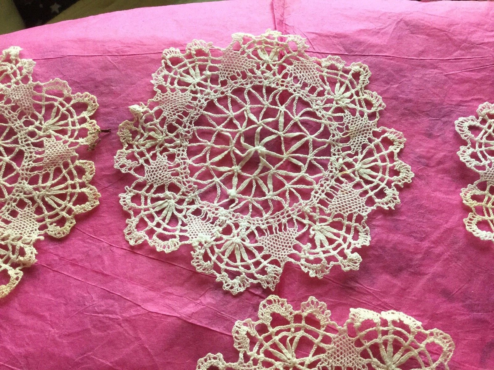 4 antique small vtg lace Dollie all Genoese lace hand made