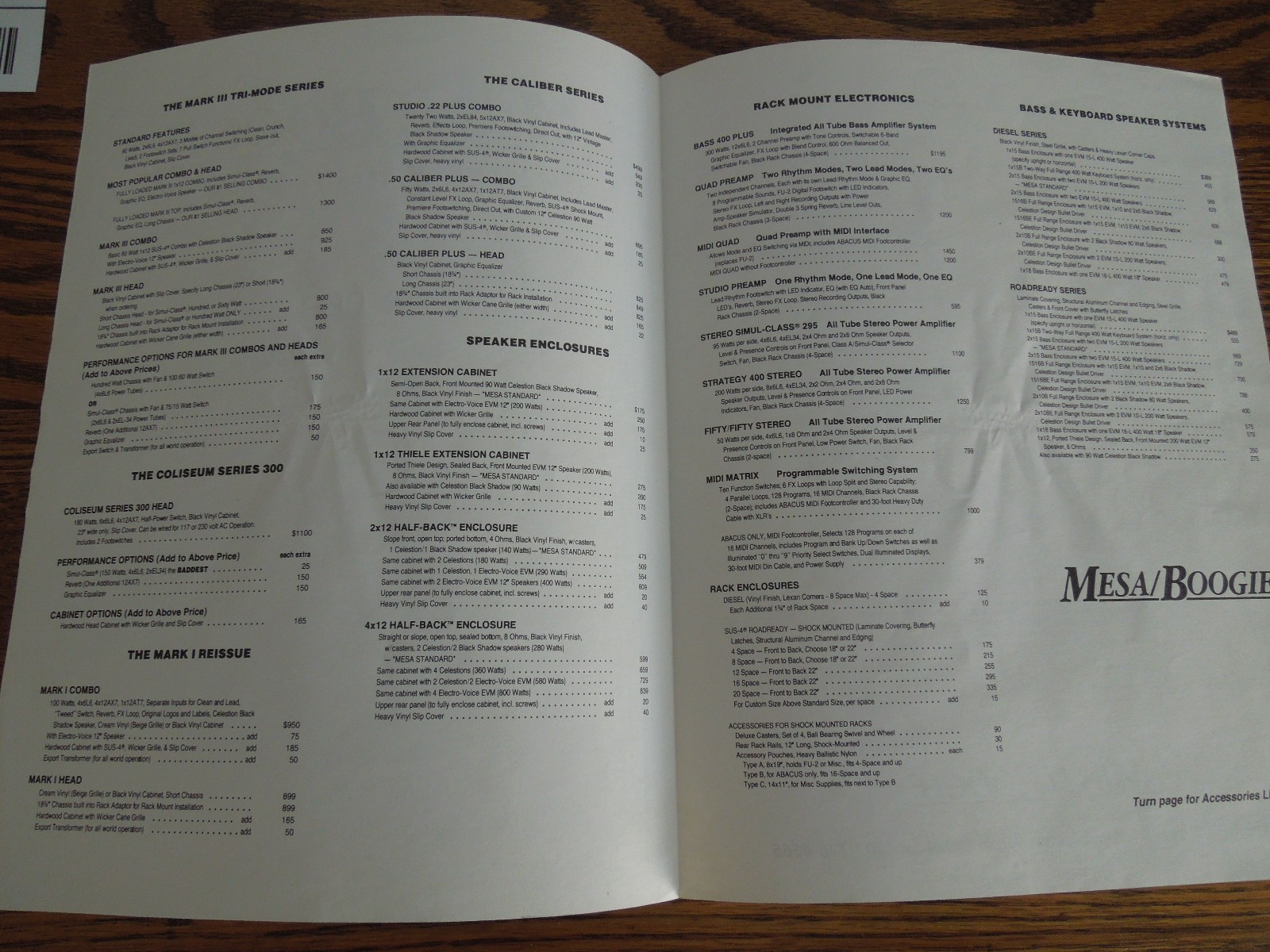 Mesa Boogie Full Line Individual Price List November 1989 4-Page Foldout