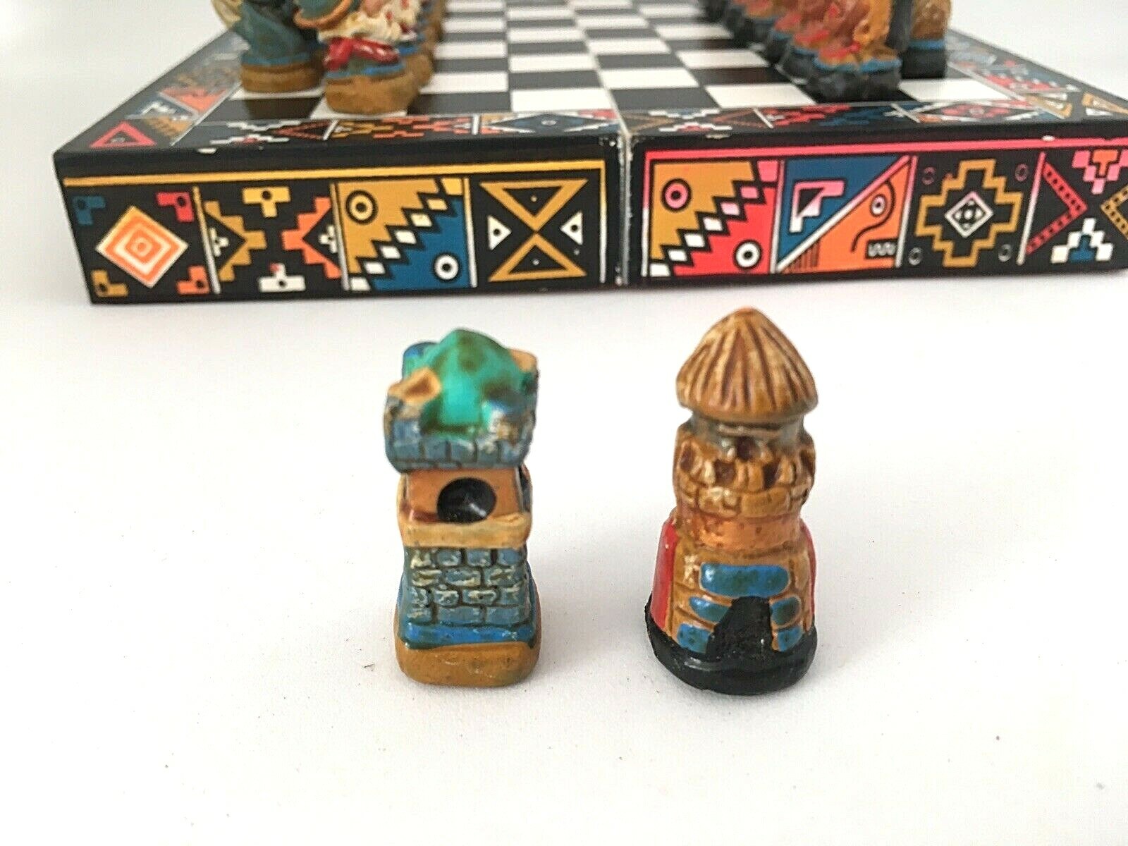 Handmade Wooden Chess Game Handpainted Spanish Soldiers Vs Indians Peruvian