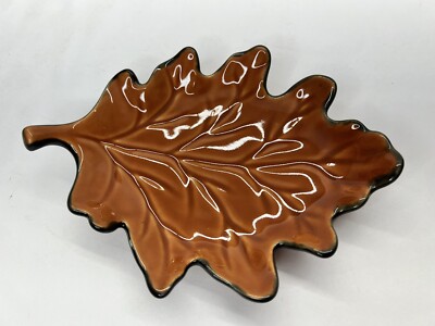 Orange Ceramic Oak Maple Leaf Trinket Dish Fall Autumn Decor 7 Inch