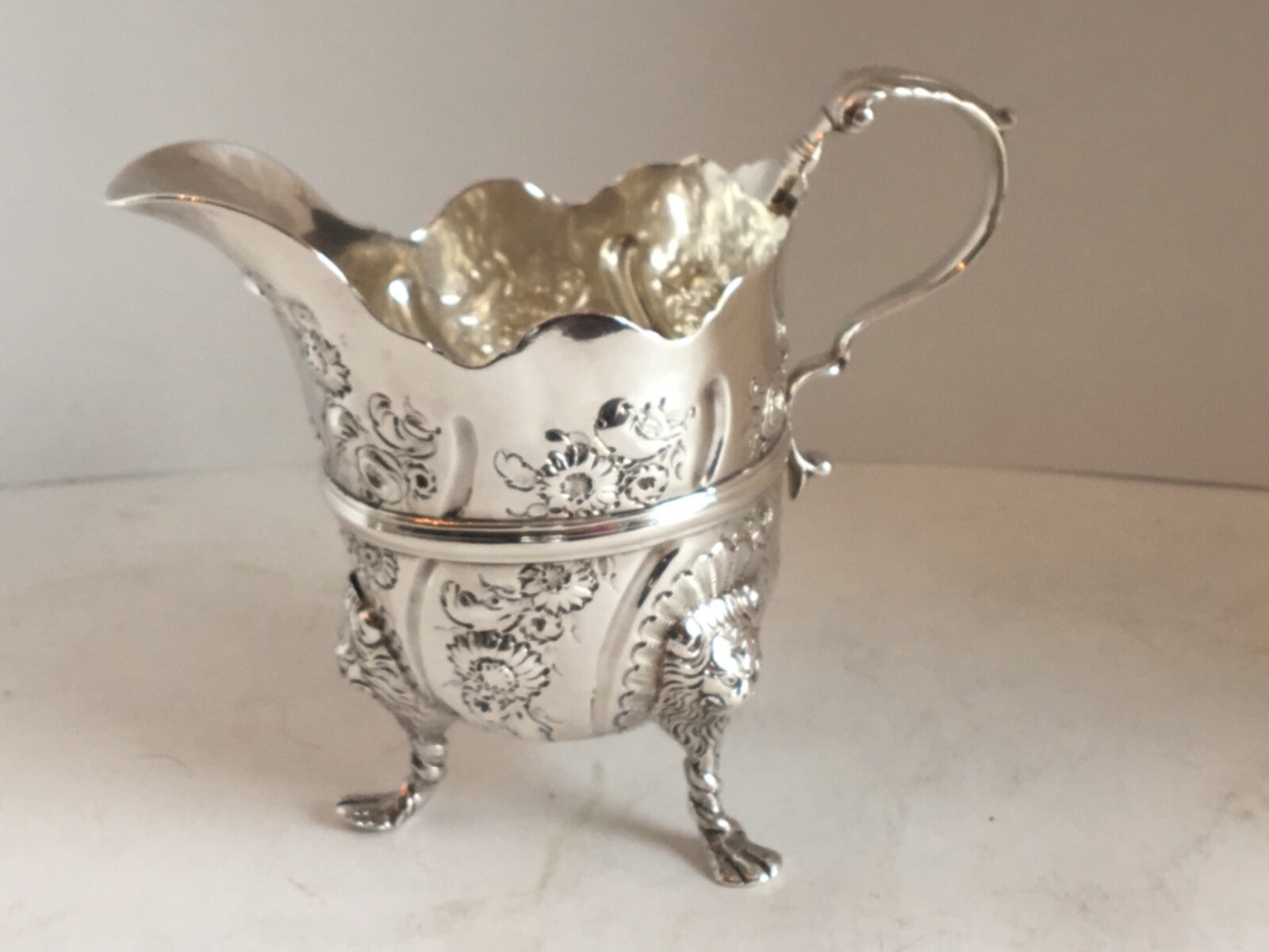 Antique  George II Irish Silver Helmet Cream Jug Andrew Goodwin 1746