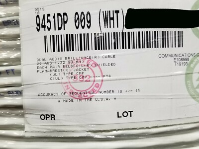 Belden 9451DP 22/2P Dual Audio Brilliance Shielded Plenum Microphone Cable /50ft