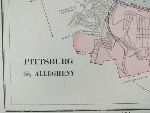 Vintage 1901 PITTSBURG ALLEGHENY PENNSYLVANIA Map Old Antique EDGEWOOD PA MAPZ