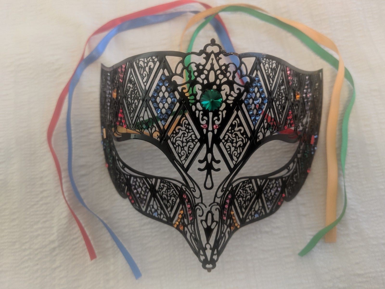 ITALIAN BLACK MULTI COLORED FILIGREE METAL MASK MASQUERADE by JOSEPH K HALLOWEEN