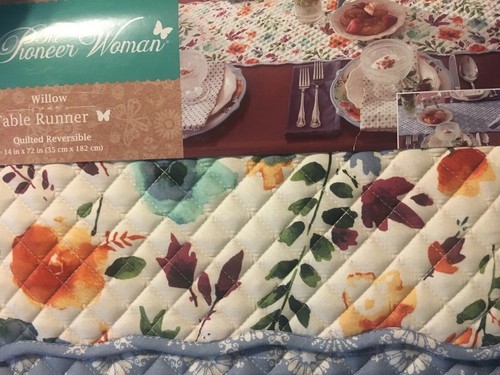 ?Pioneer Woman Willow Table Runner Reversible Quilted Scalloped Brand New VHTF?
