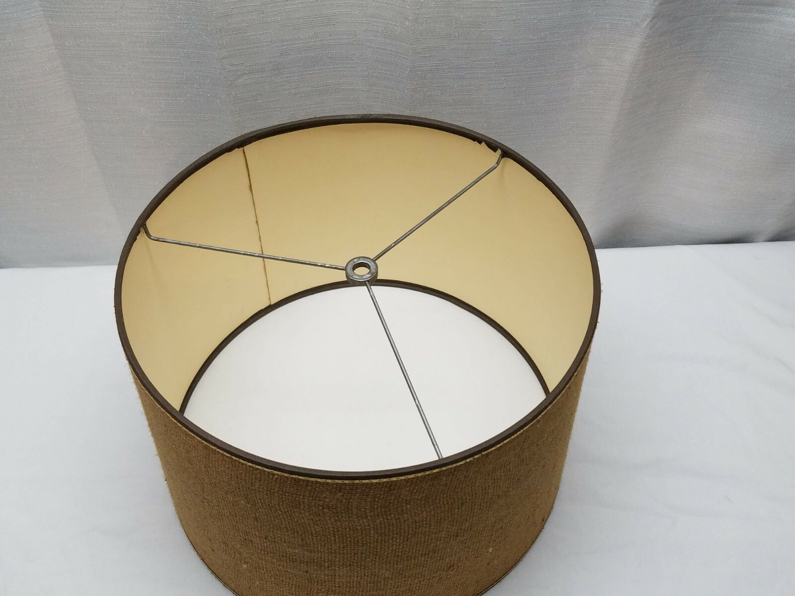 Vintage Mid Century Modern Drum Brown Lamp Light Shade Cream 9