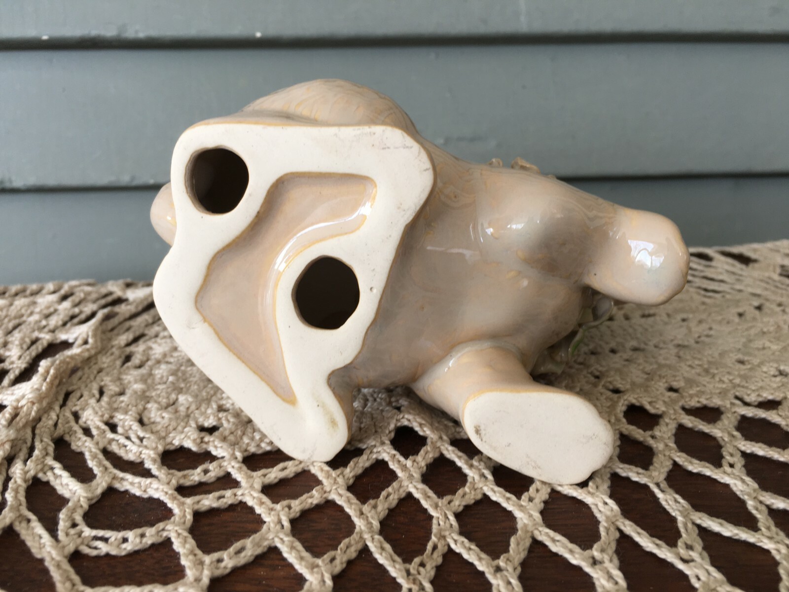 Small Ceramic Bunny Rabbit Figurine Hand Painted with Flowers