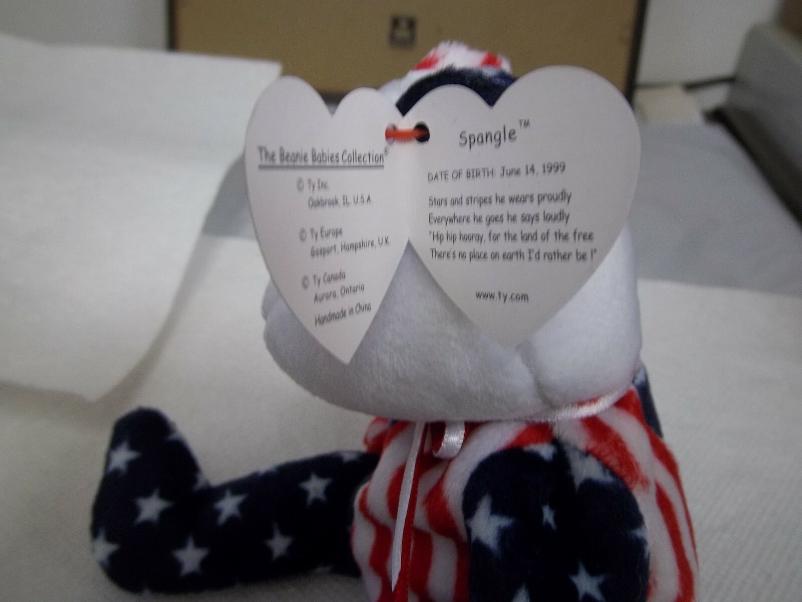Ty Teenie Beanie Baby SPANGLE THE BEAR DOB JUNE 14 1999 B